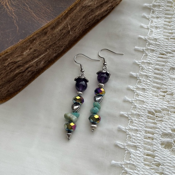Handmade Bohemian Purple Turquoise Earrings - Picture 6 of 12